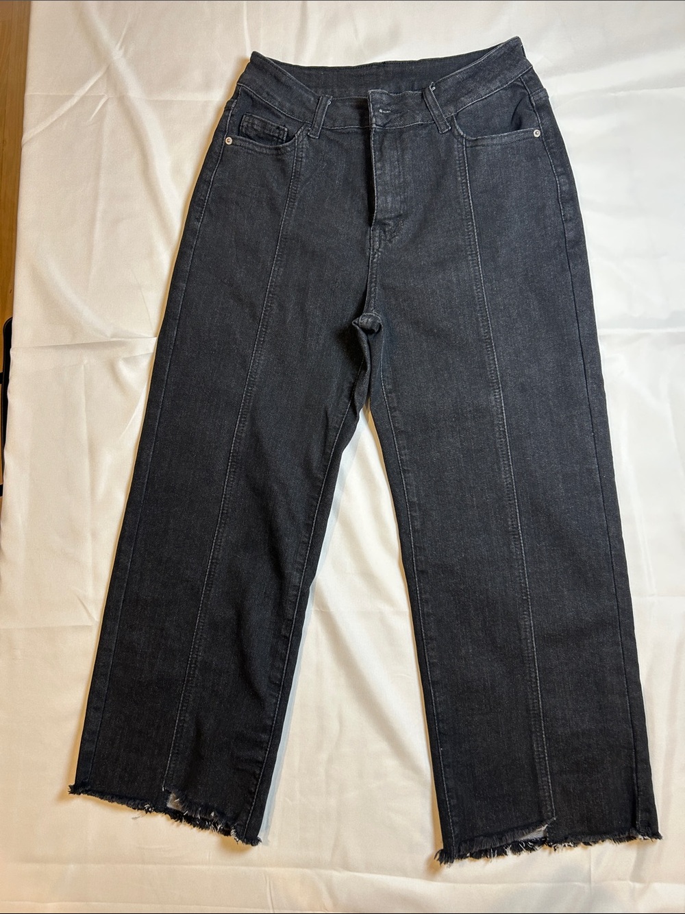 Black Raw-Hem Straight Leg Jeans